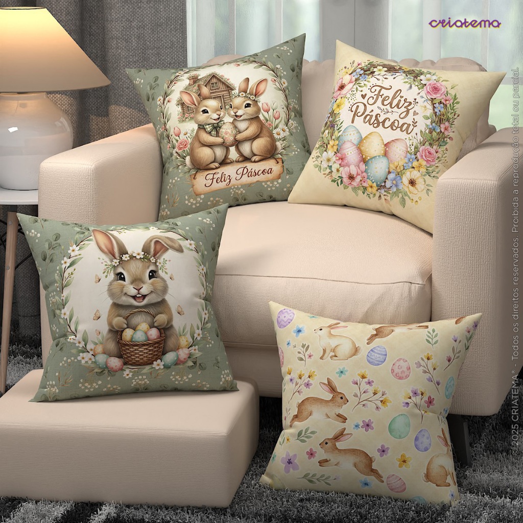 Kit 04 Capa de Almofada Decorativa Feliz Páscoa 45x45cm Em Oxford Com Zíper em Oferta na Shopee