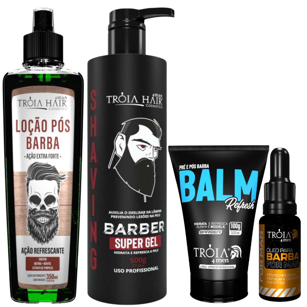 KIT BARBEAR COMPLETO FOR MAN – SHAVING 500G, BALM 100G, LOÇÃO PÓS-BARBA 350ML E ÓLEO DE BARBA