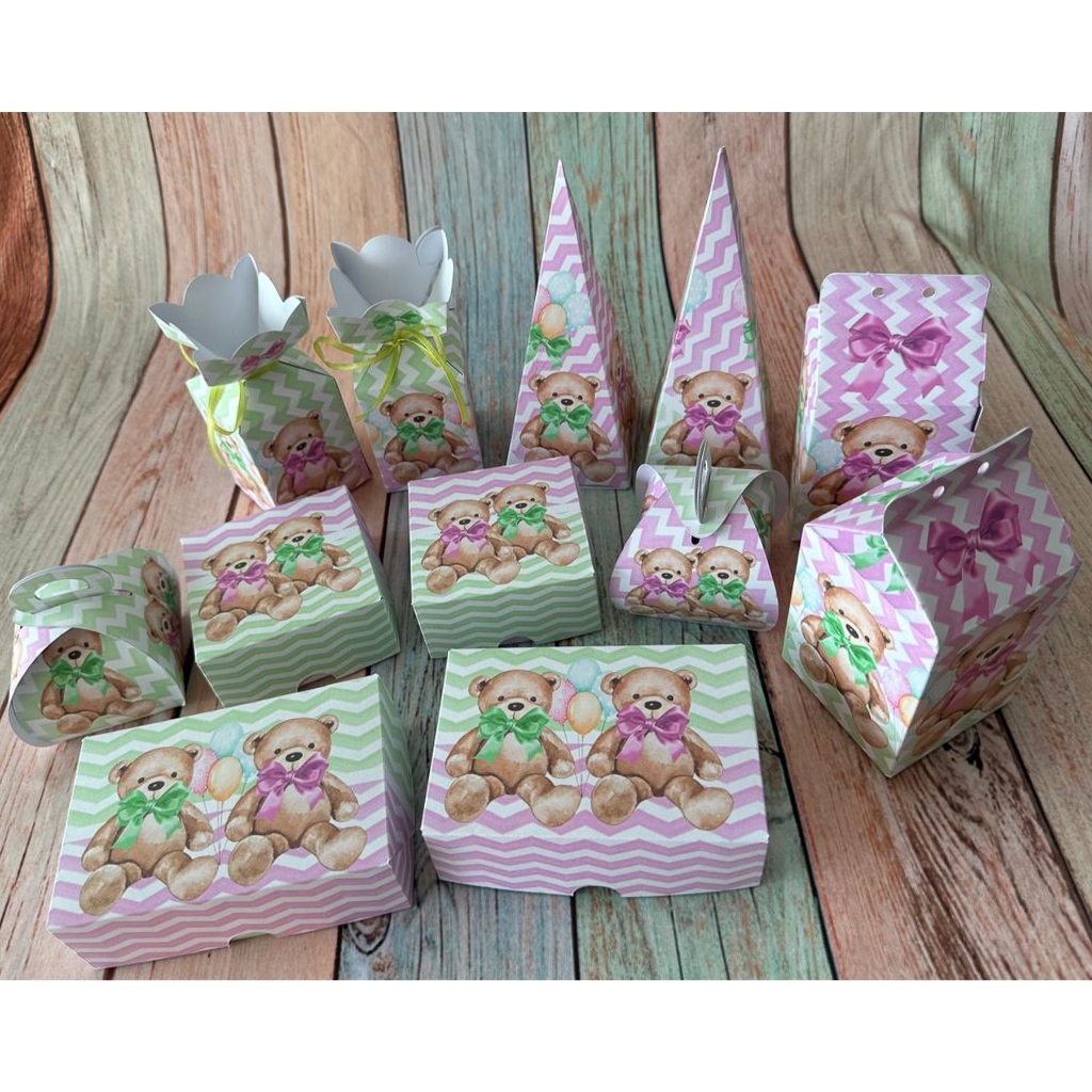 Kit Caixas Lembrancinha Tema Ursinho Chá revelação Chá de Bebê (Pack com 30, 35 ou 40 Caixas)