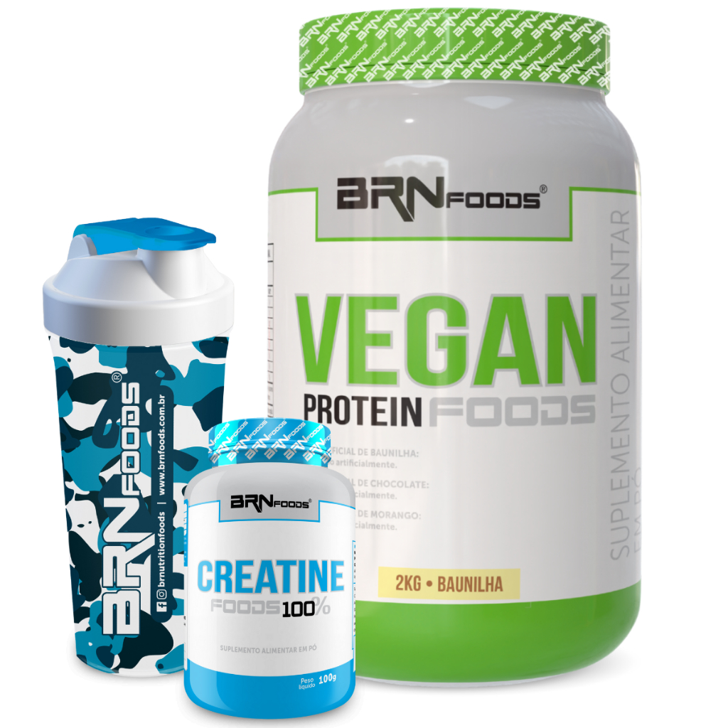 Kit Proteína Vegetal Vegan Protein Foods 2kg + 100% Creatina 100g + Coqueteleira - BRN Foods em Oferta na Shopee