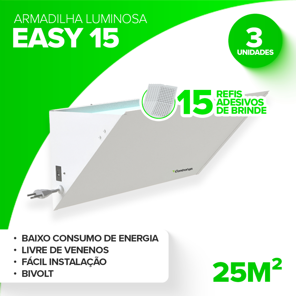 Kit 3 Aparelho Armadilha Isca Luminosa Pega Mata Moscas Easy Up 15 + 15 Placas Adesivas 220 x 450 mm