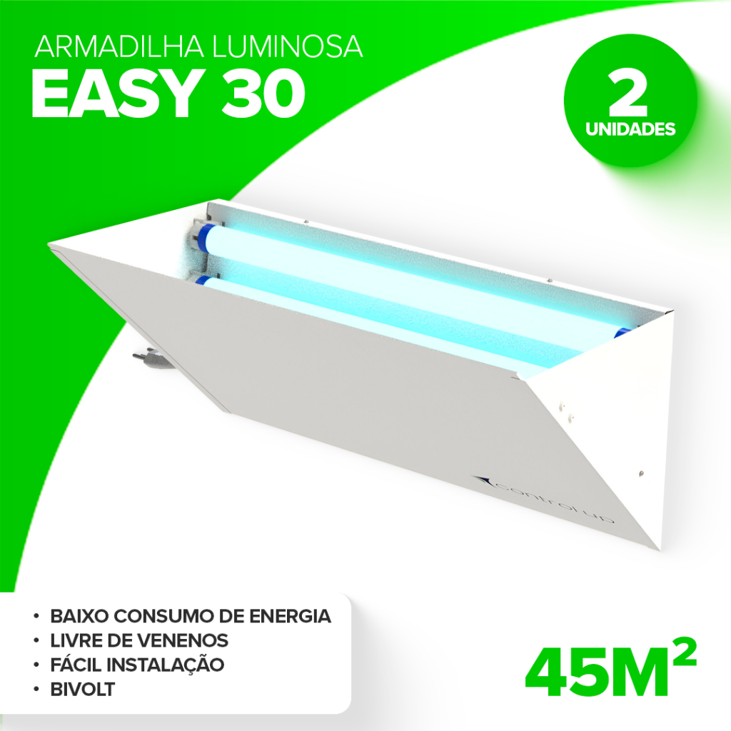 2 Armadilhas Luminosa Easy Up 30 + 10 Placas Adesivas 220 x 450 mm Isca Luminosa Pega Mosca