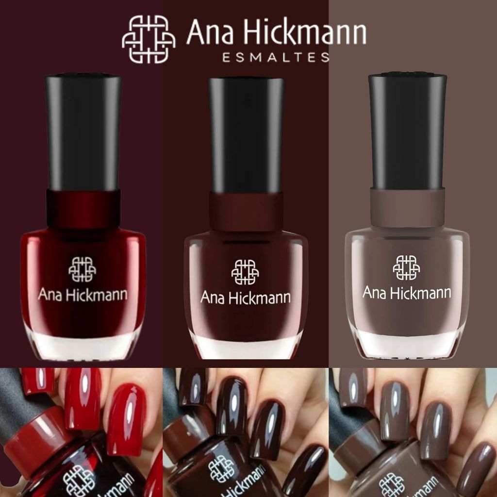 Kit 3 Esmaltes Ana Hickmann Tons Nude Marrom Cremoso Brilho Longa Duração em Oferta na Shopee