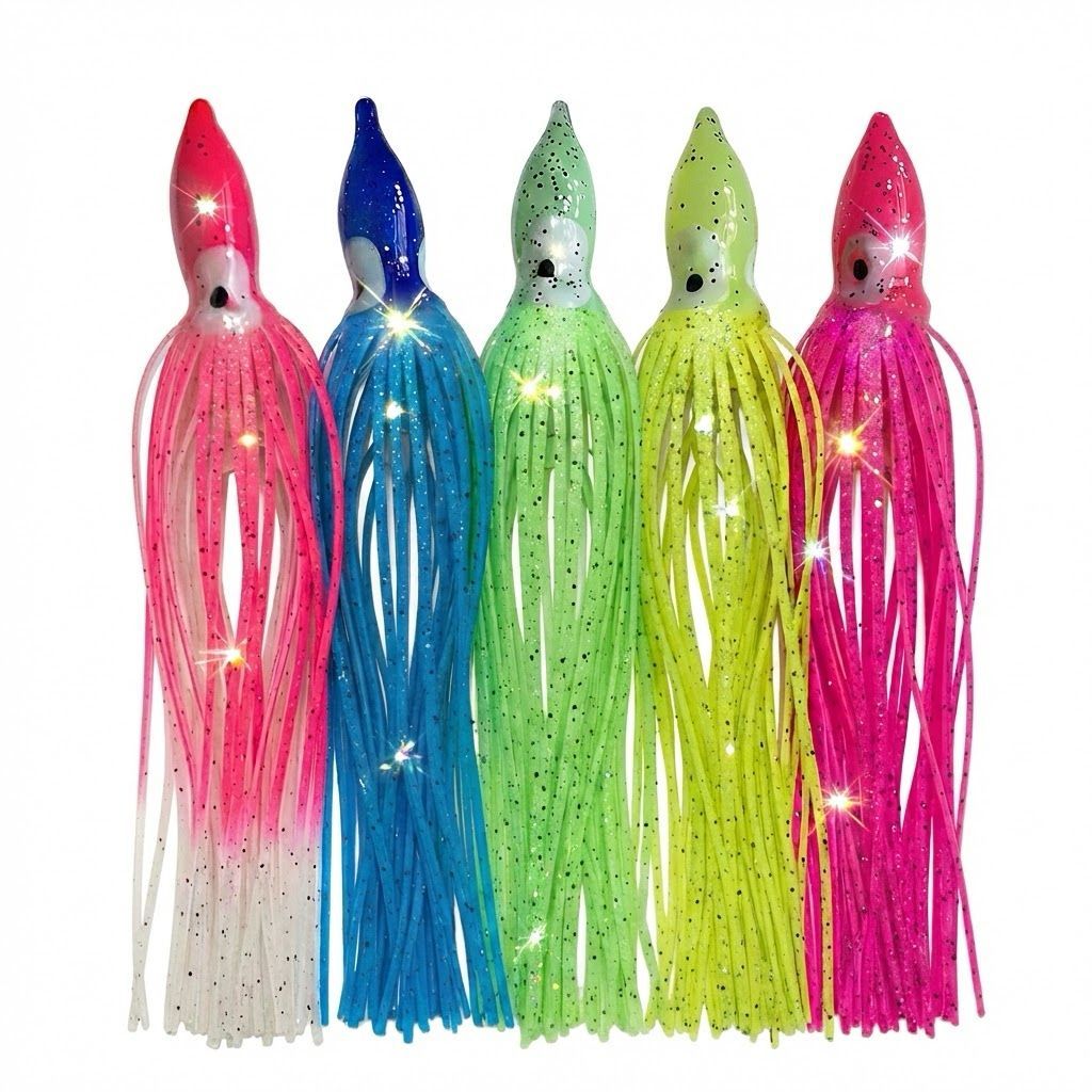 Isca Artificial Luminosa Soft Bait Lula Camarão Kit 5 Unid
