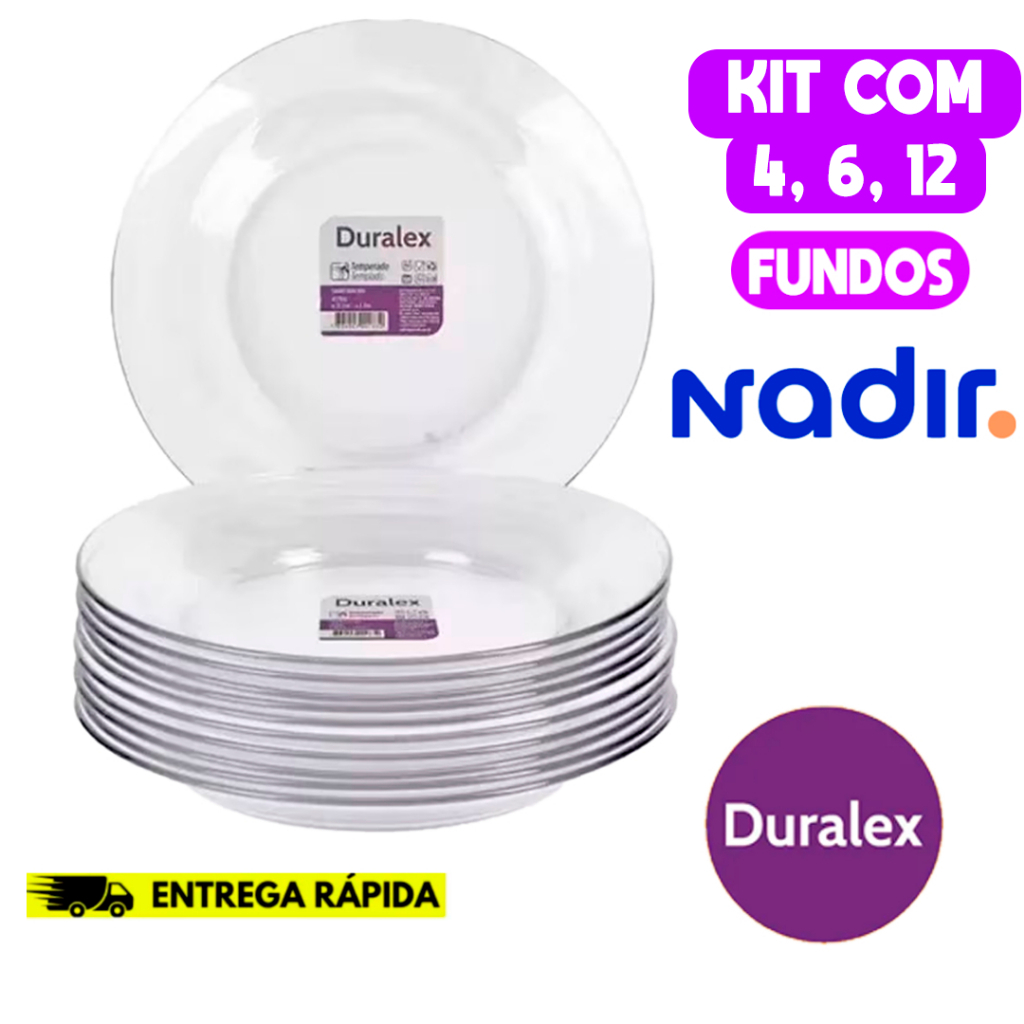 JOGO DE PRATOS DURALEX NADIR 22CM / VIDRO TRANSPARENTE MICROONDAS FREEZER GELADEIRA