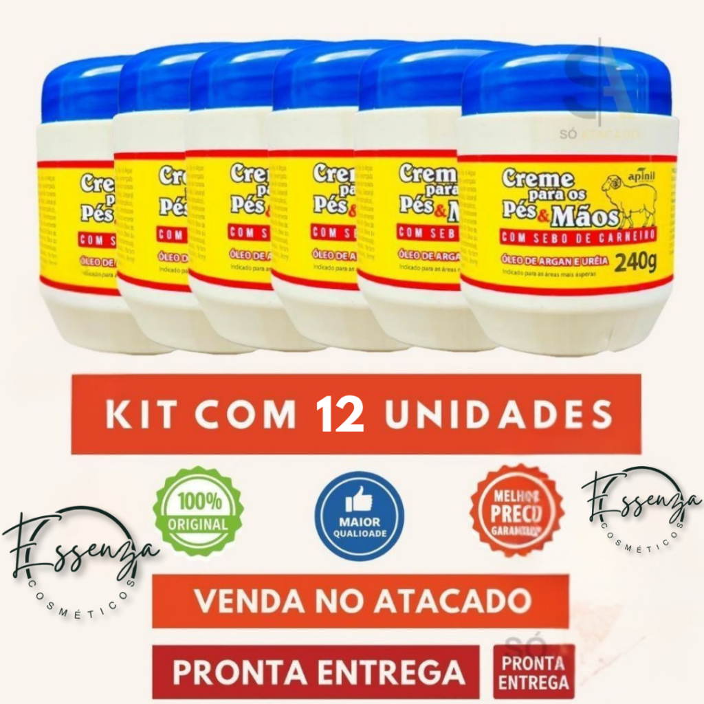 12 UND Creme Hid. Sebo De Carneiro APINIL AZUL 240g - Original -  Para Hidratação De Rachaduras
