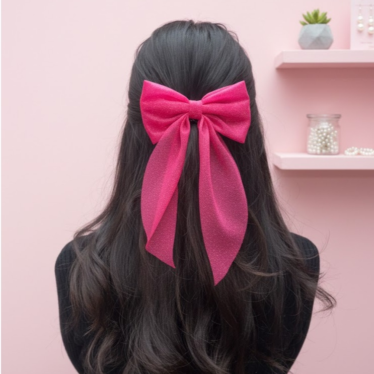 Laços De Tule Com Presilha Brilhantes Infantil Adulto Para Festas Com Glitter Estilo Dorama em Oferta na Shopee