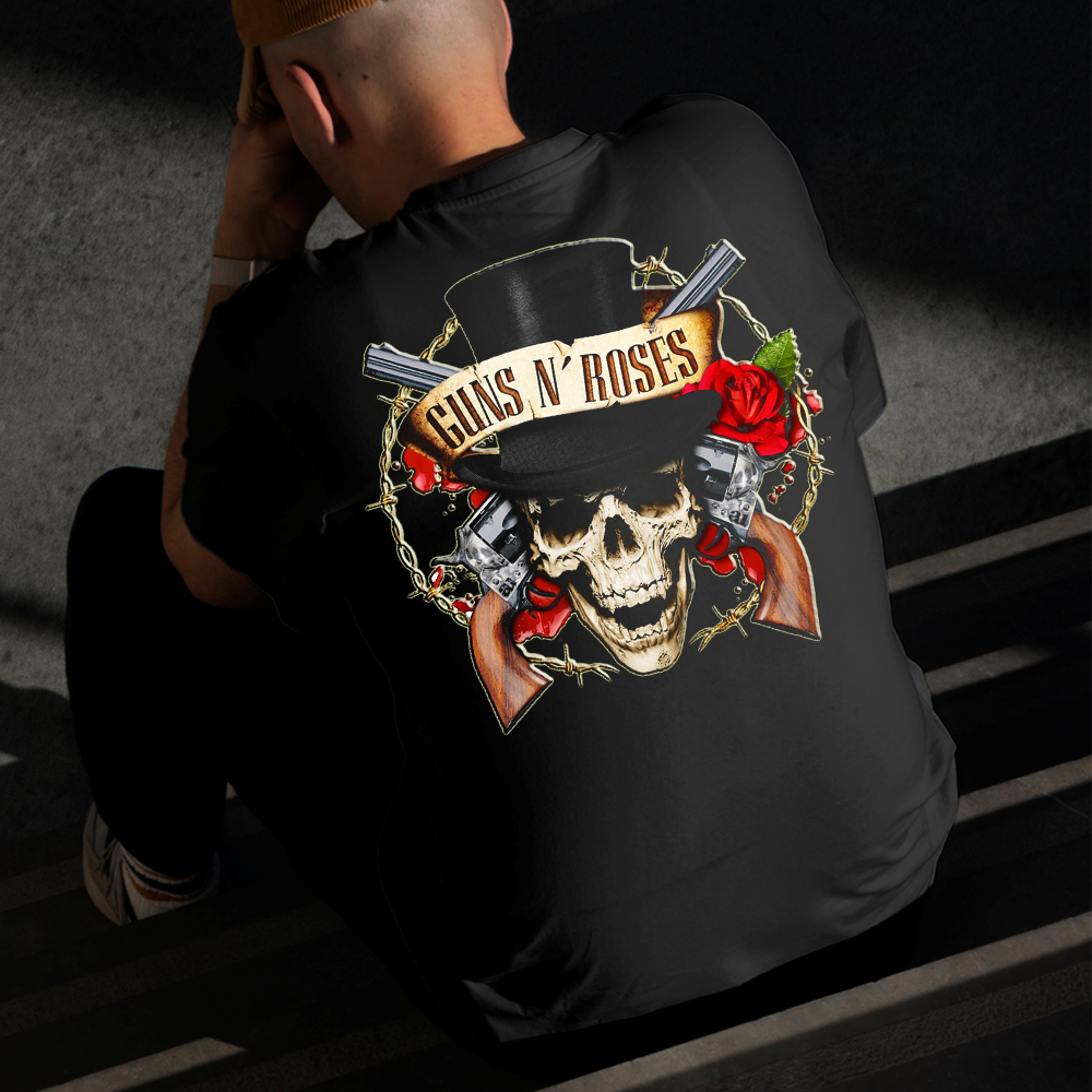 Camiseta Masculina Estampada Guns N' Roses Caveira 100% Algodão Estilo Conforto Diário Tamanho P GG