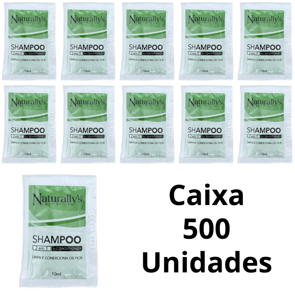 Kit 500 Un De Shampoo Condicionador Naturally's 2 em 1 Em Sache 10 ml Para Hotel e Pousada