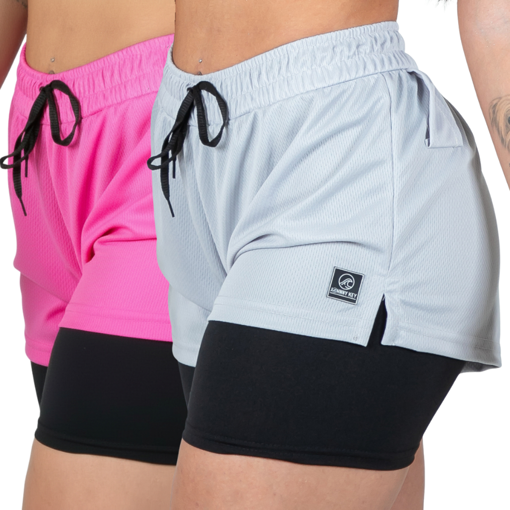Kit 2 Shorts 2 em 1 Feminino Bermuda Dupla Para Treino Academia Caminhada e Outros Esportes bolso interno secreto em Oferta na Shopee