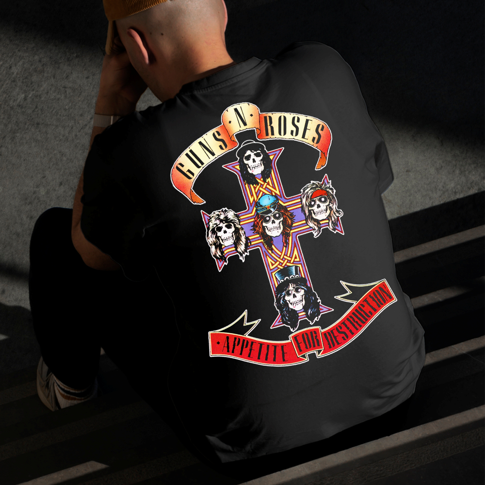 Camiseta Masculina Estampada Guns N' Roses Cruz 100% Algodão Estilo Conforto Diário Do Tamanho P GG