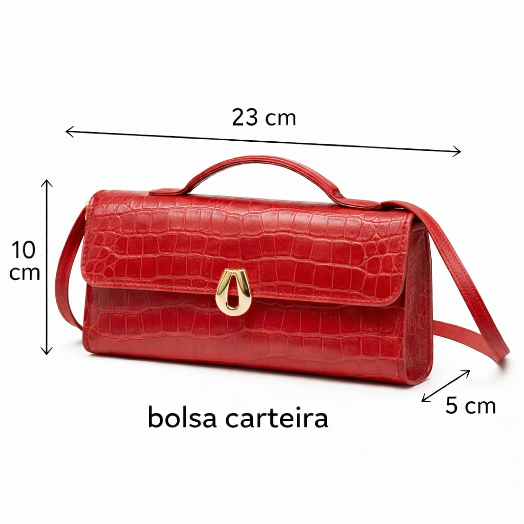 Bolsa Carteira Feminina Cluth de Mão e Tiracolo Removível Luxo Sofisticada