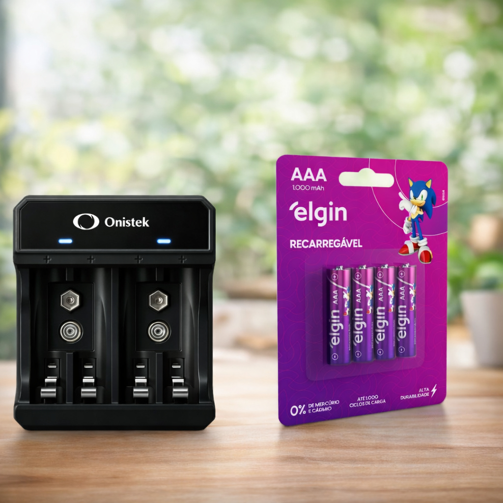 Carregador Pilha Aa/aaa Type-c+ 4 Pilhas Aaa 1000 Mah Elgin