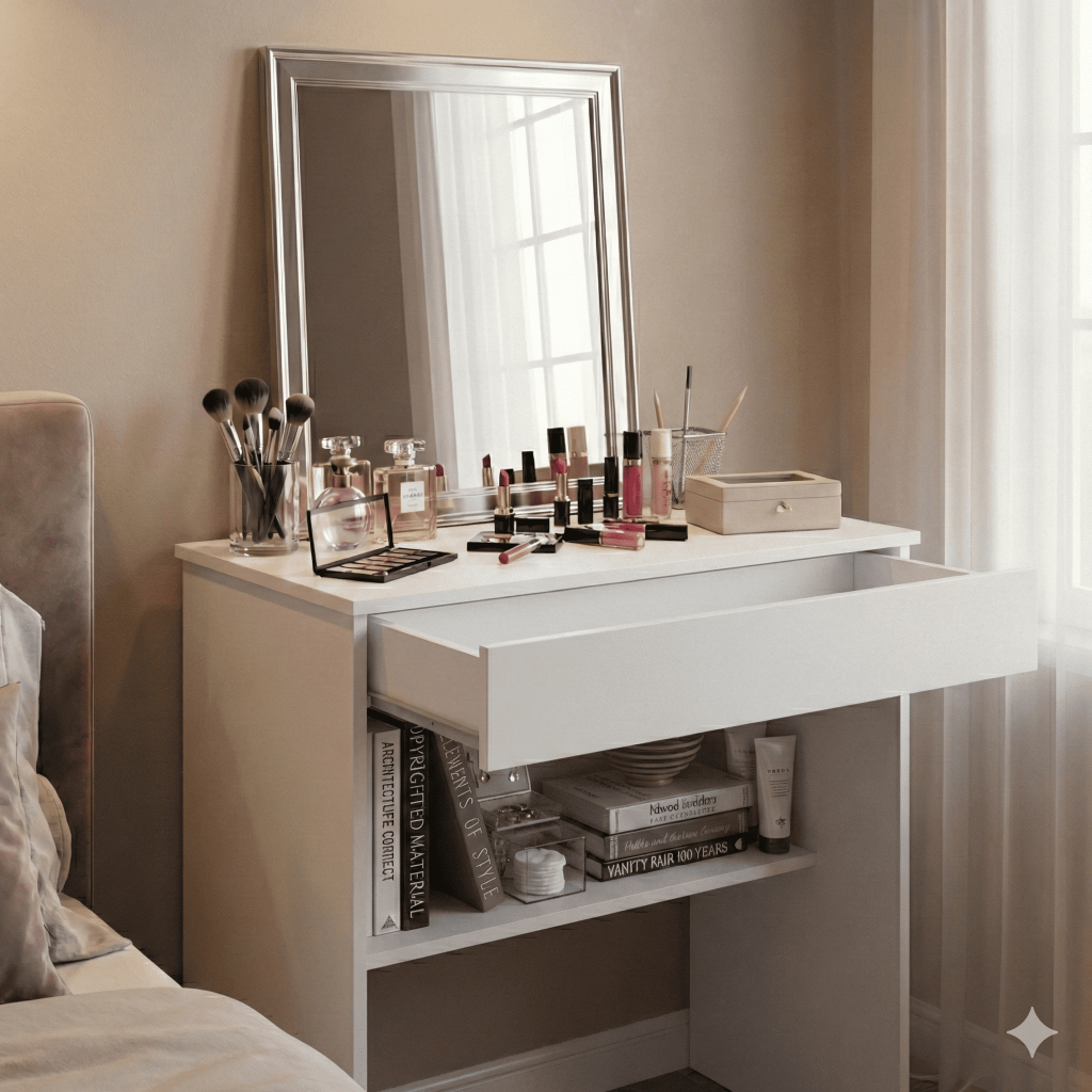 Mesa de Maquiagem com Amplo Espaço Interno e Prateleira Inferior Funcional para Beleza e Estudo MDP em Oferta na Shopee