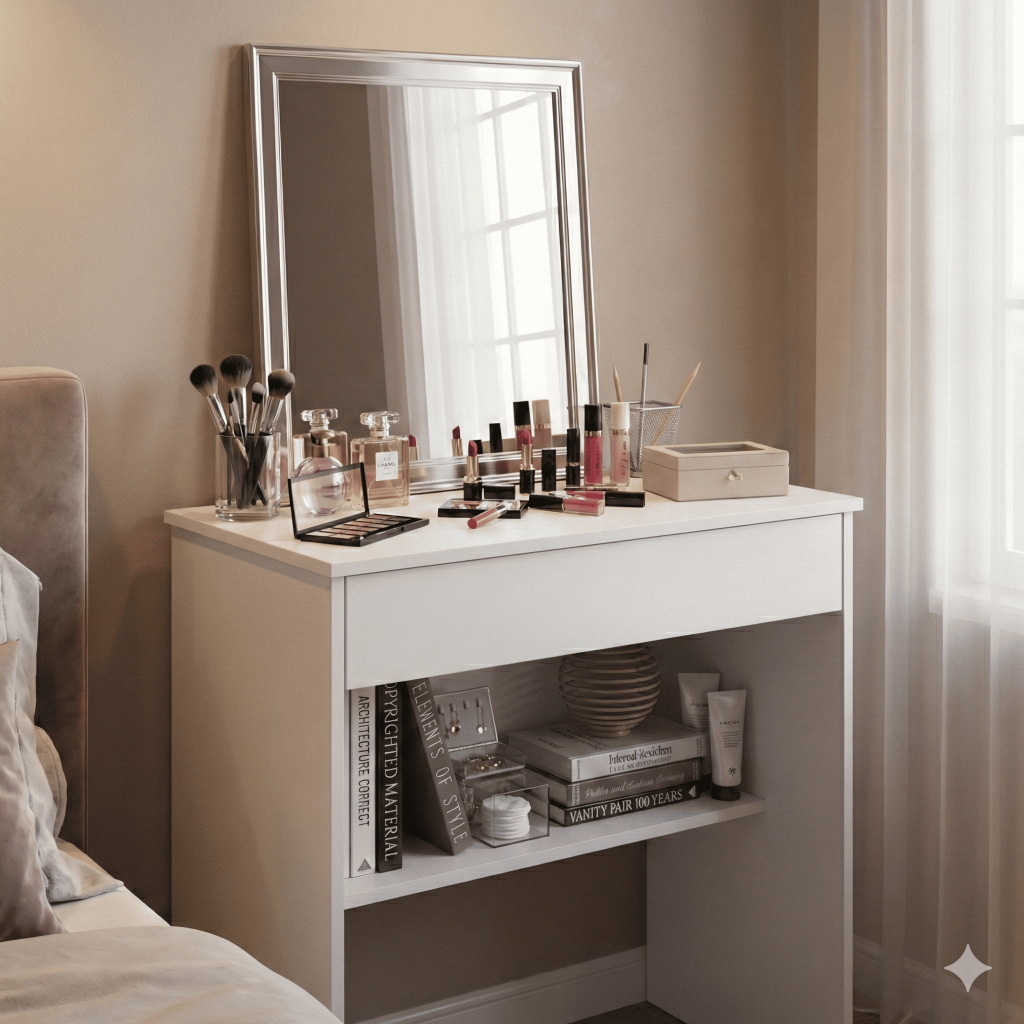 Escrivaninha Penteadeira com Divisórias para Cosméticos Móvel Auxiliar de Estética Minimalista em Oferta na Shopee