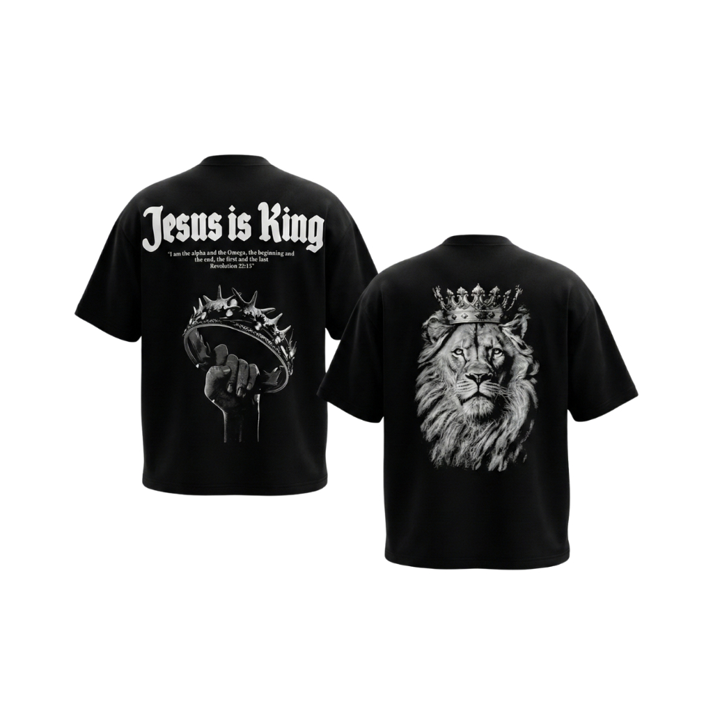 Kit 2 Camisetas Oversized Suedine 240g Moda Cristã King Lion + Jesus is King