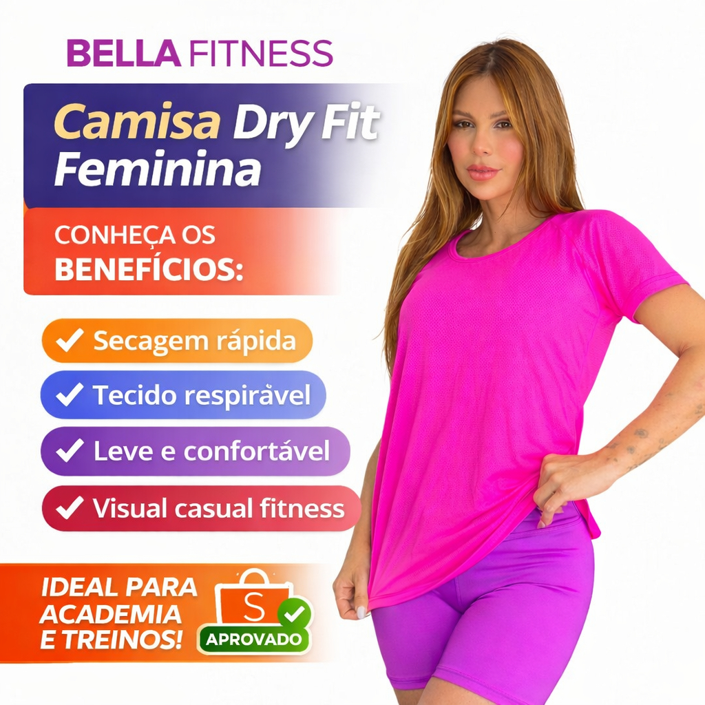 Camisa Dry Fit Feminina Academia Treino Leve Respirável Secagem Rápida Premium em Oferta na Shopee