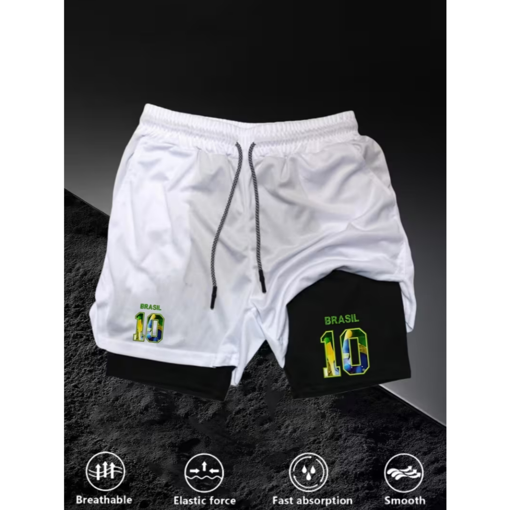 Short Compressão 2 em 1 Gym Academia Fitness Copa do Mundo Futebol 2026 Patria Time