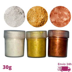 Kit 3 Mica Pigmento Metálico Cores Neutras Base - Artesanato Resina Velas Diy - Branco Dourado Bronze
