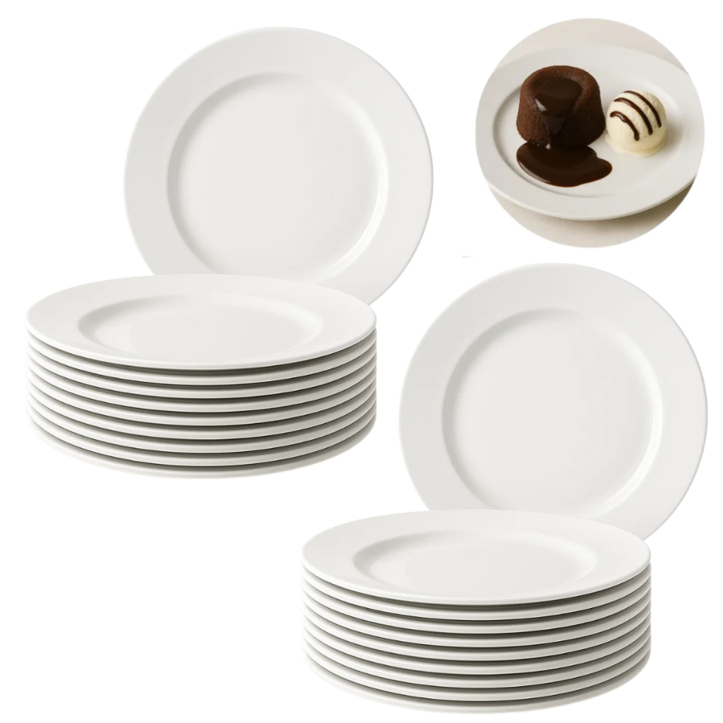 Prato Raso Unico Sobremesa Vidro Branco 18cm Kit 6 Peças Top