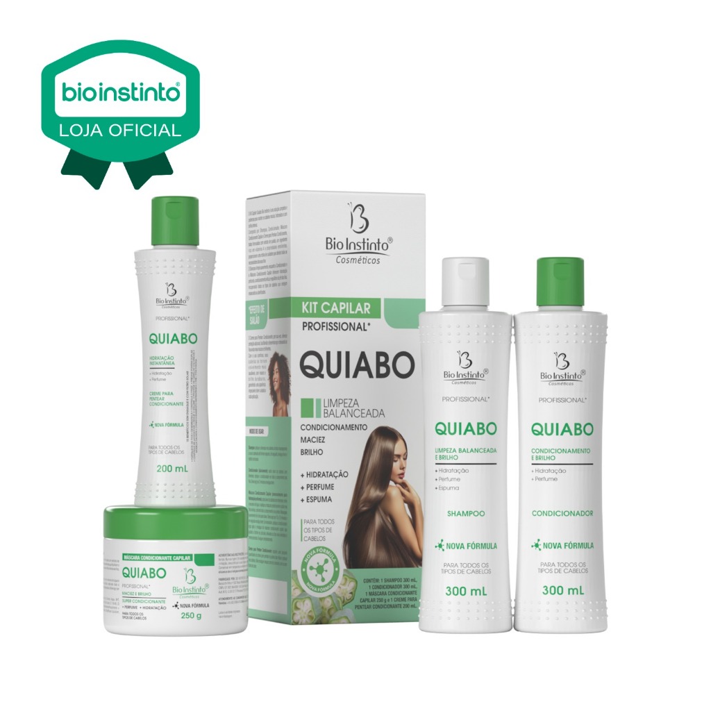 01 KIT CAPILAR QUIABO 4 itens Bio instinto Hidratação Brilho Salão de beleza Cabelos RessecadoS