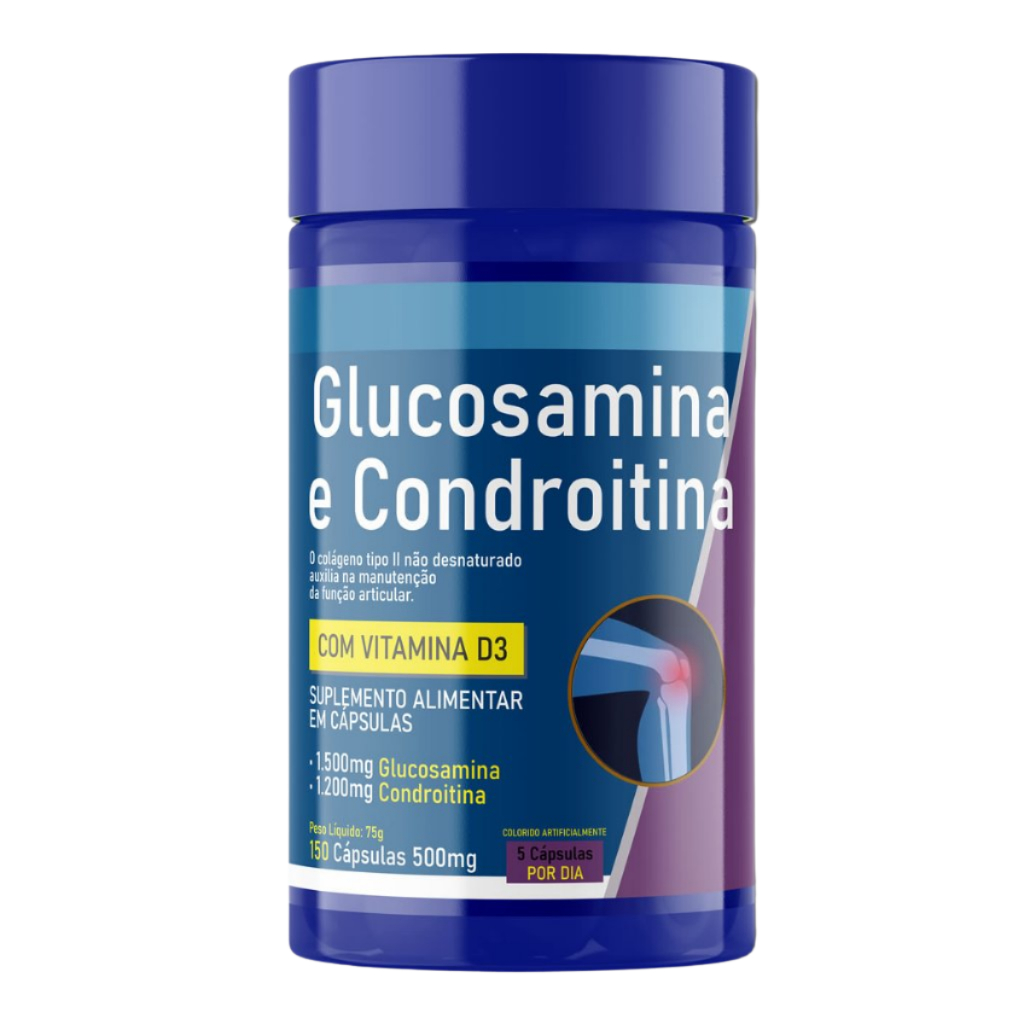 Suplemento Glucosamina + Condroitina com Vitamina D3 150 Cápsulas 500mg Articulações