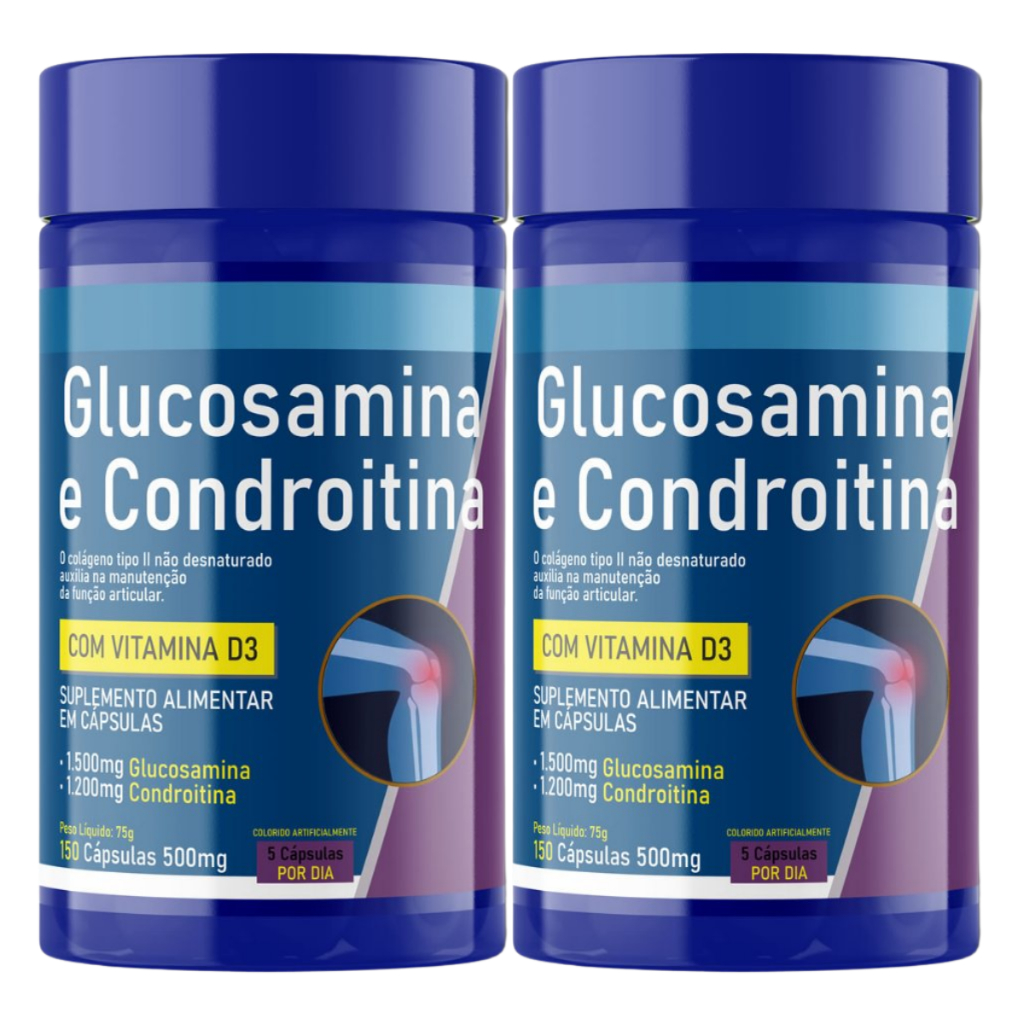 Kit 2 Suplemento Glucosamina + Condroitina com Vitamina D3 150 Cápsulas 500mg Articulações