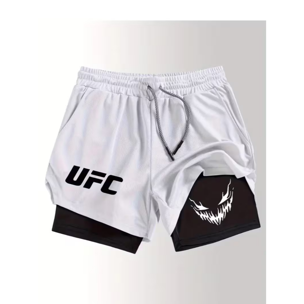 Short Compressão 2 em 1 Unissex Snake UFC Live Fight Gym Treinos Academia Bolsos Internos