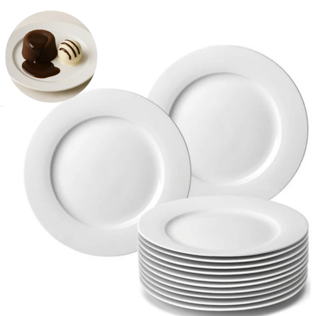 Kit 6 Prato De Sobremesa Em Melamina 18cm Branco Raso