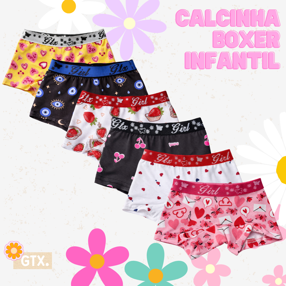 Kit 5 Calcinha Box Boxer Shortinho Menina Infantil Algodão Confortável Criança Preço de Fábrica em Oferta na Shopee