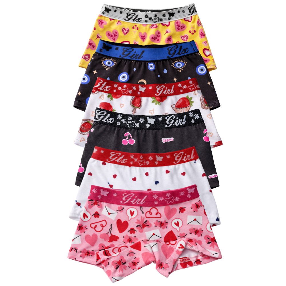 Kit 5 Calcinha Box Boxer Shortinho Feminina Menina Infantil Algodão Confortável Criança Estampa Sortida