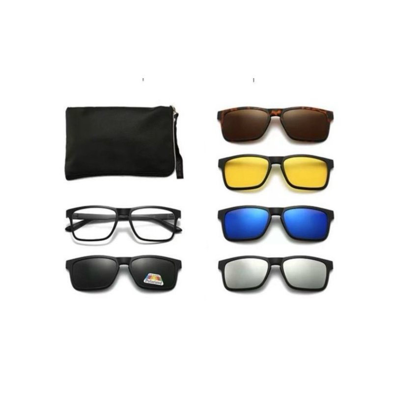Óculos Masculino 6 em 1 Clip On Magnético Armação Preta com Lentes Removíveis em Oferta na Shopee