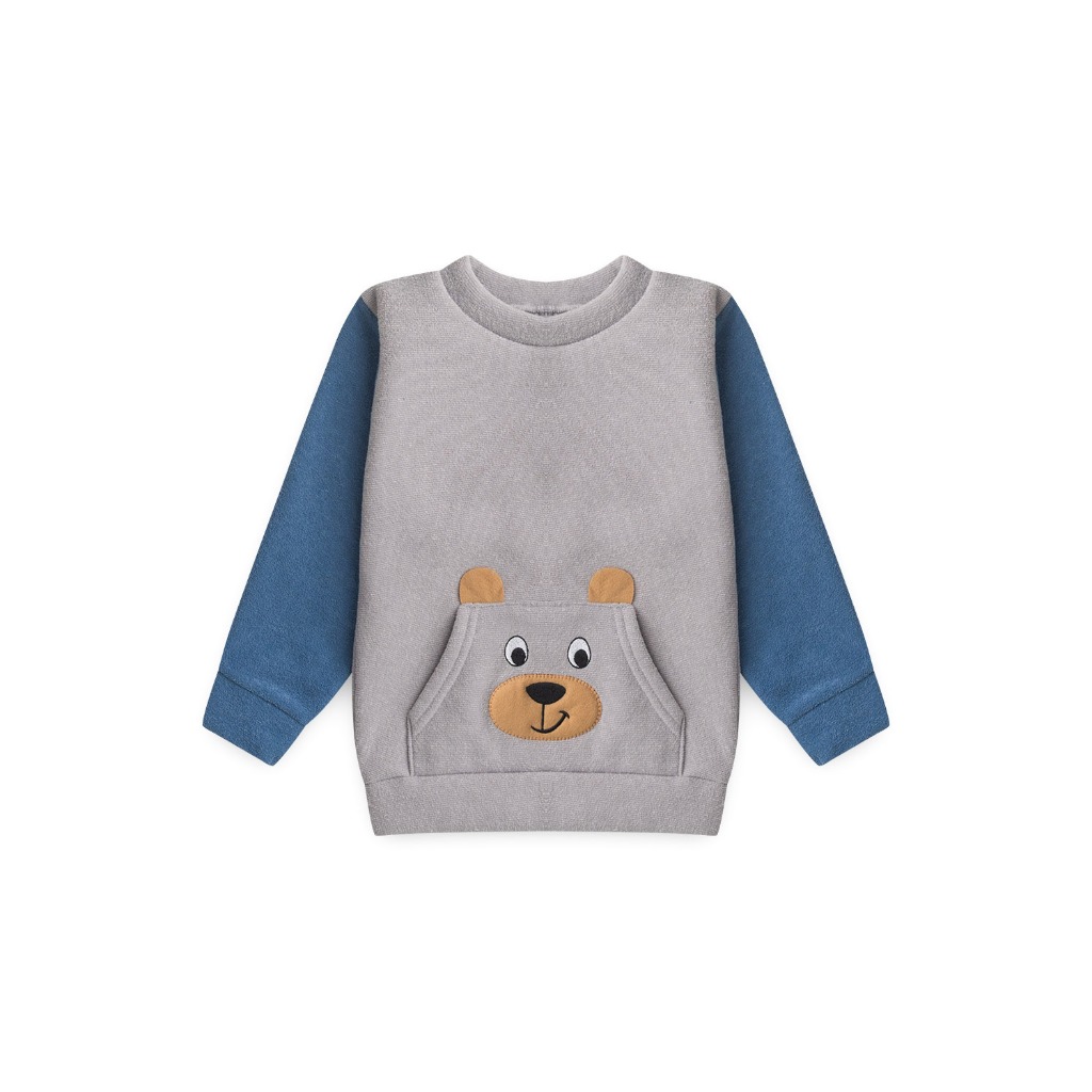 Conjunto Infantil Masculino Inverno Boucle Peluciado Casaco com Boldo e Bordado Interativo urso Calça Com Punho — imagem 2 de 2