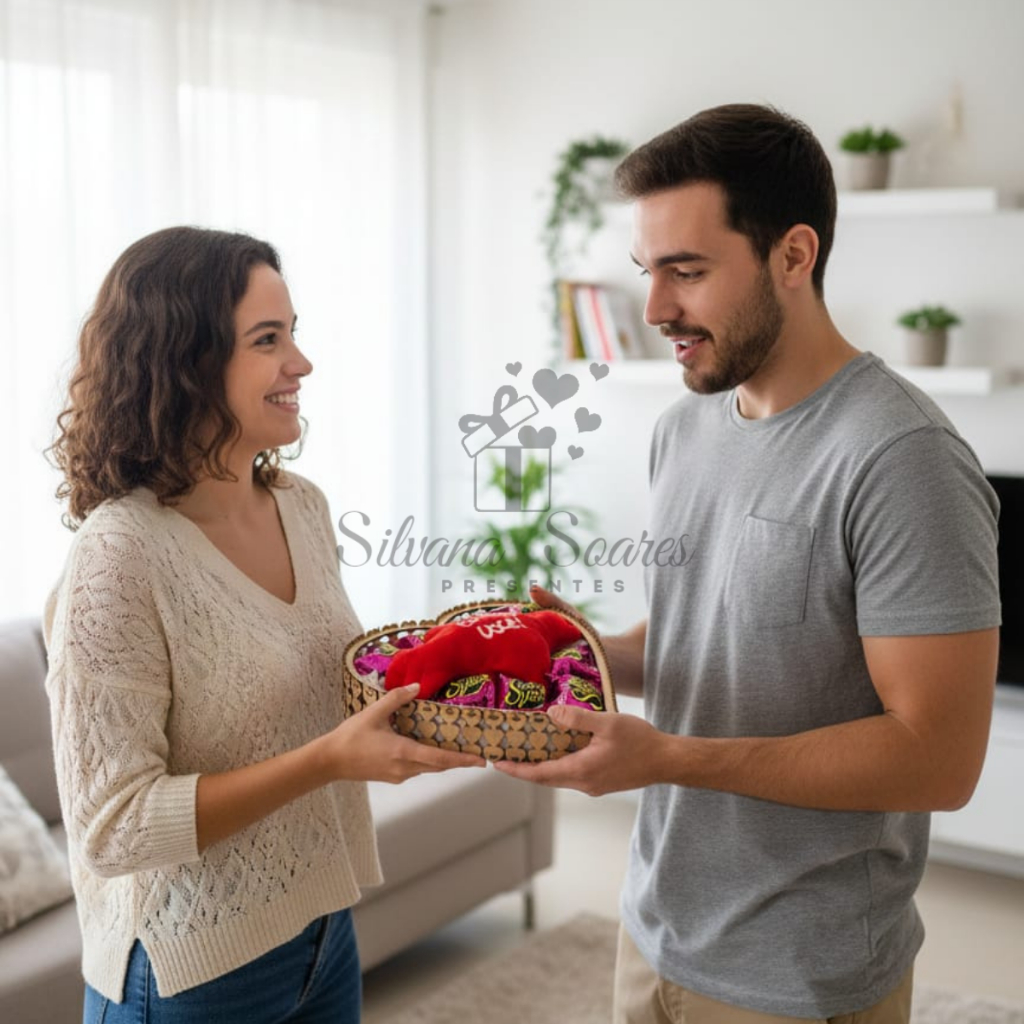 Cesta Coração Presente com Chocolates e Pelúcia Romântica em Oferta na Shopee