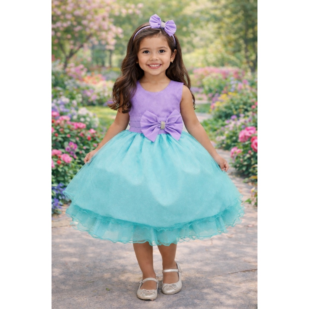 Vestido Festa Lilás Ariel Infantil Pequena Sereia Luxo Menina Princesa