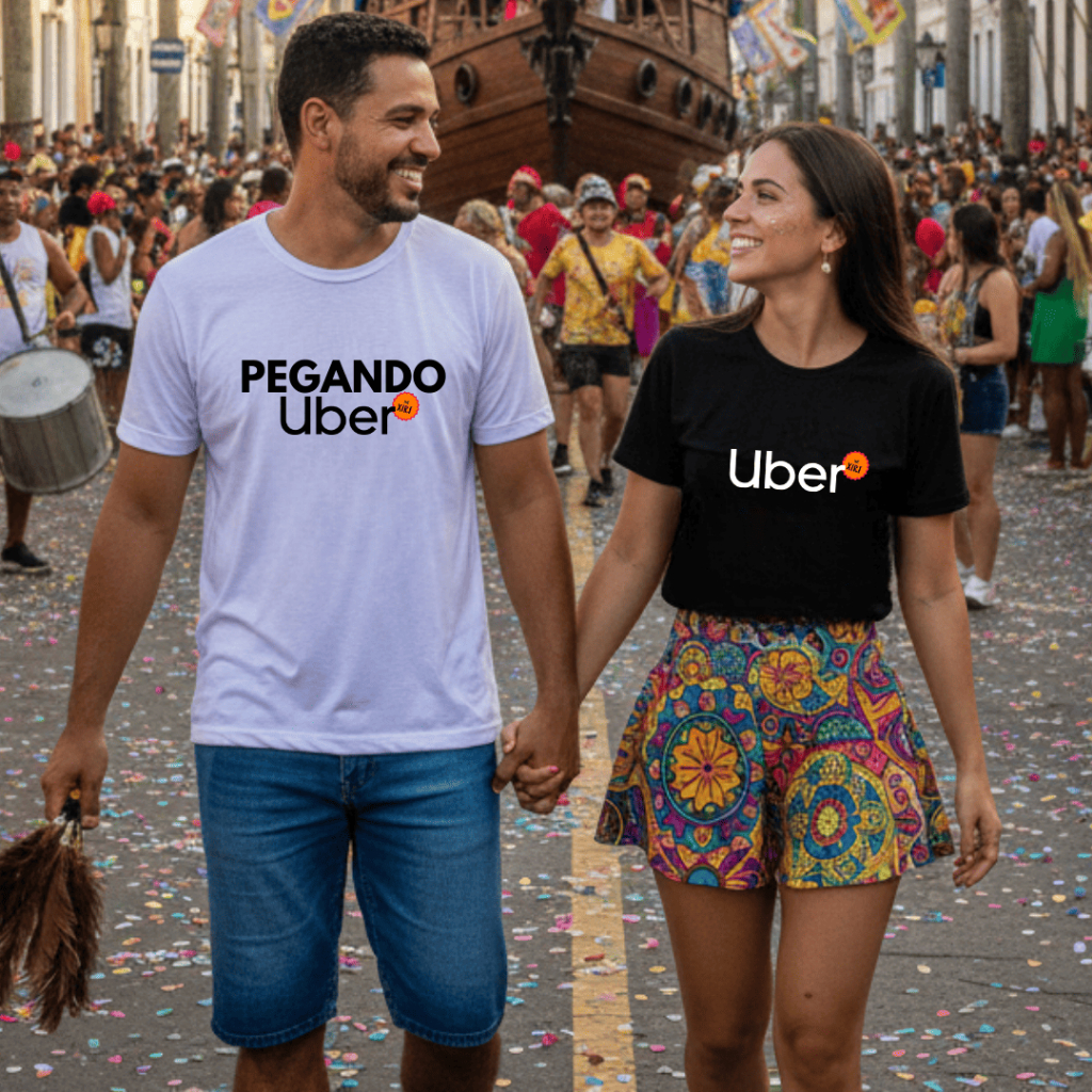 Kit Casal namorados 2 Camisetas Divertidas "pegando Uber - Uber" Thê Xirt Fantasia carnaval