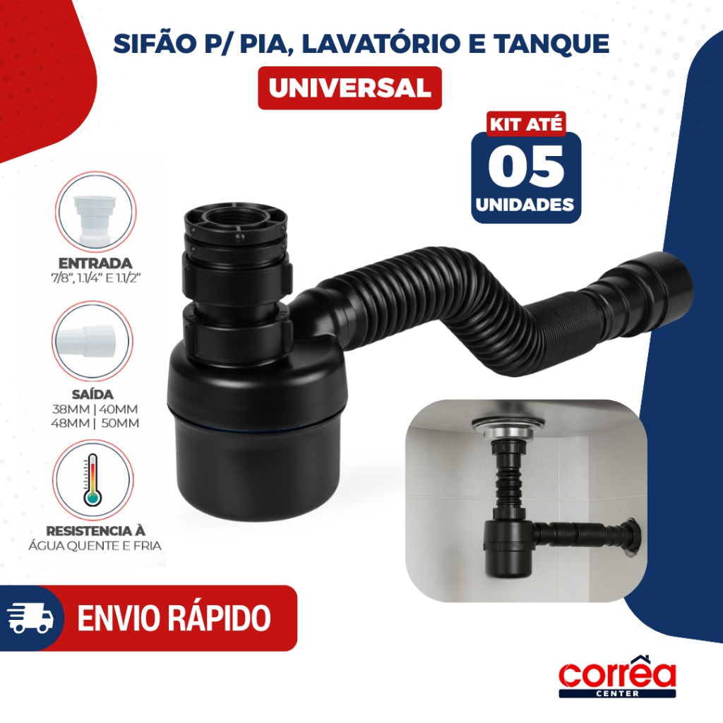 Sifão Copo Universal Sanfonado Preto – Para Pia, Lavatório e Tanque – 1, 2 ou 5 Unidades em Oferta na Shopee