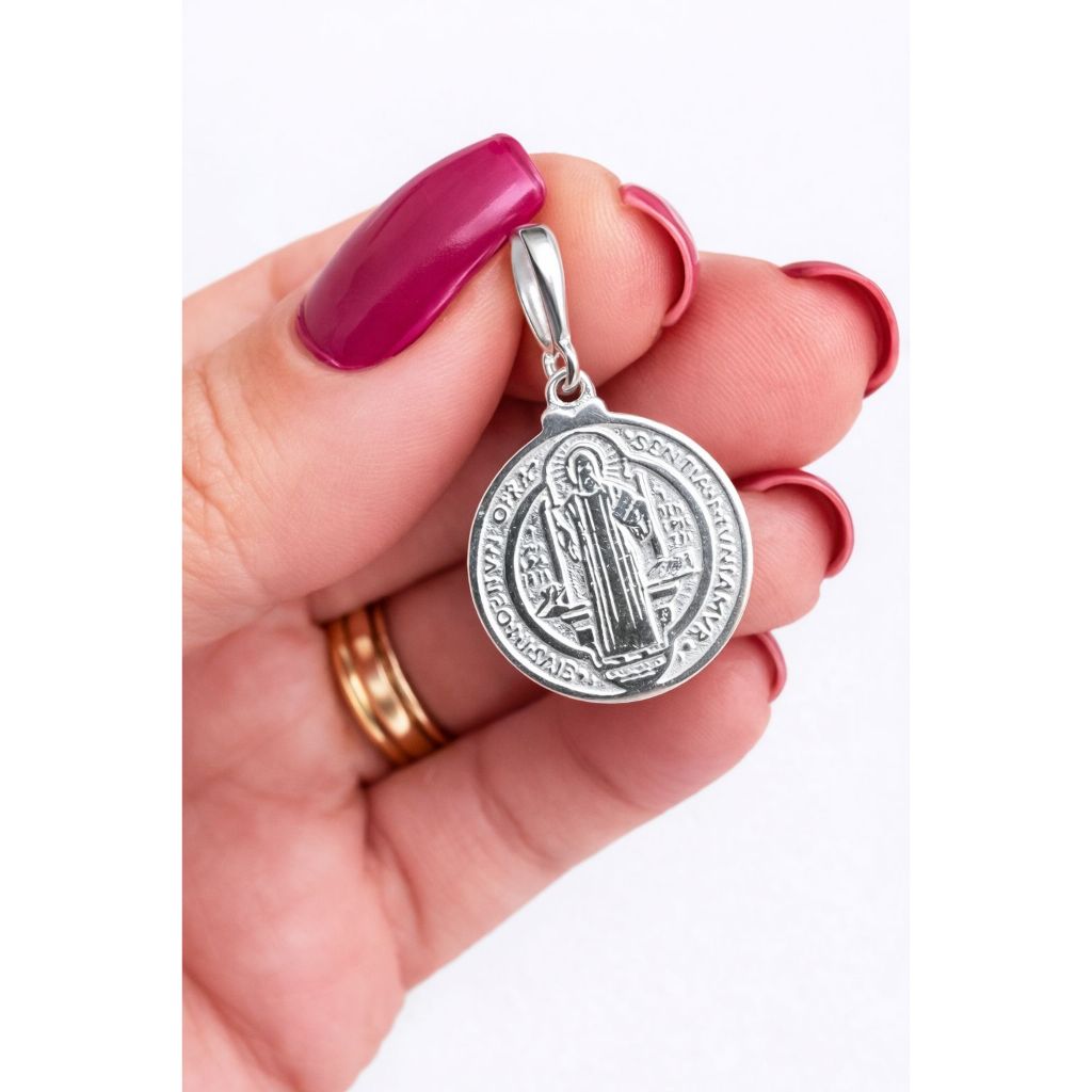 Pingente São Bento Pequeno Prata 925 Legítima/ Medalha Proteção/ Gala Jóias