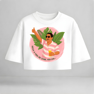 Cropped Oversized Feminino Algodão 100% Estampa Divertida Frase Estilosa em Oferta na Shopee