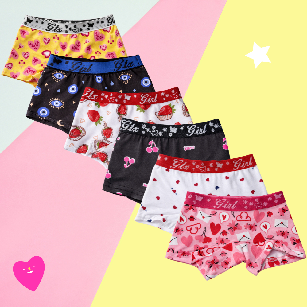 Kit 10 Calcinha Box Boxer Shortinho Feminina Menina Infantil Algodão Confortável Criança Estampa Sortida