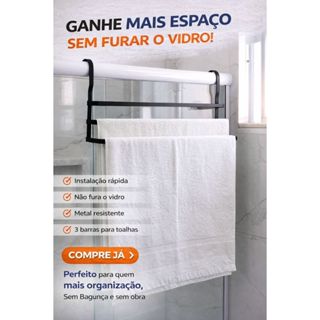 Suporte Toalha Triplo Duplo Sem Furo Banheiro Box Pendurar Preto Fosco 60cm Porta Promoção em Oferta na Shopee