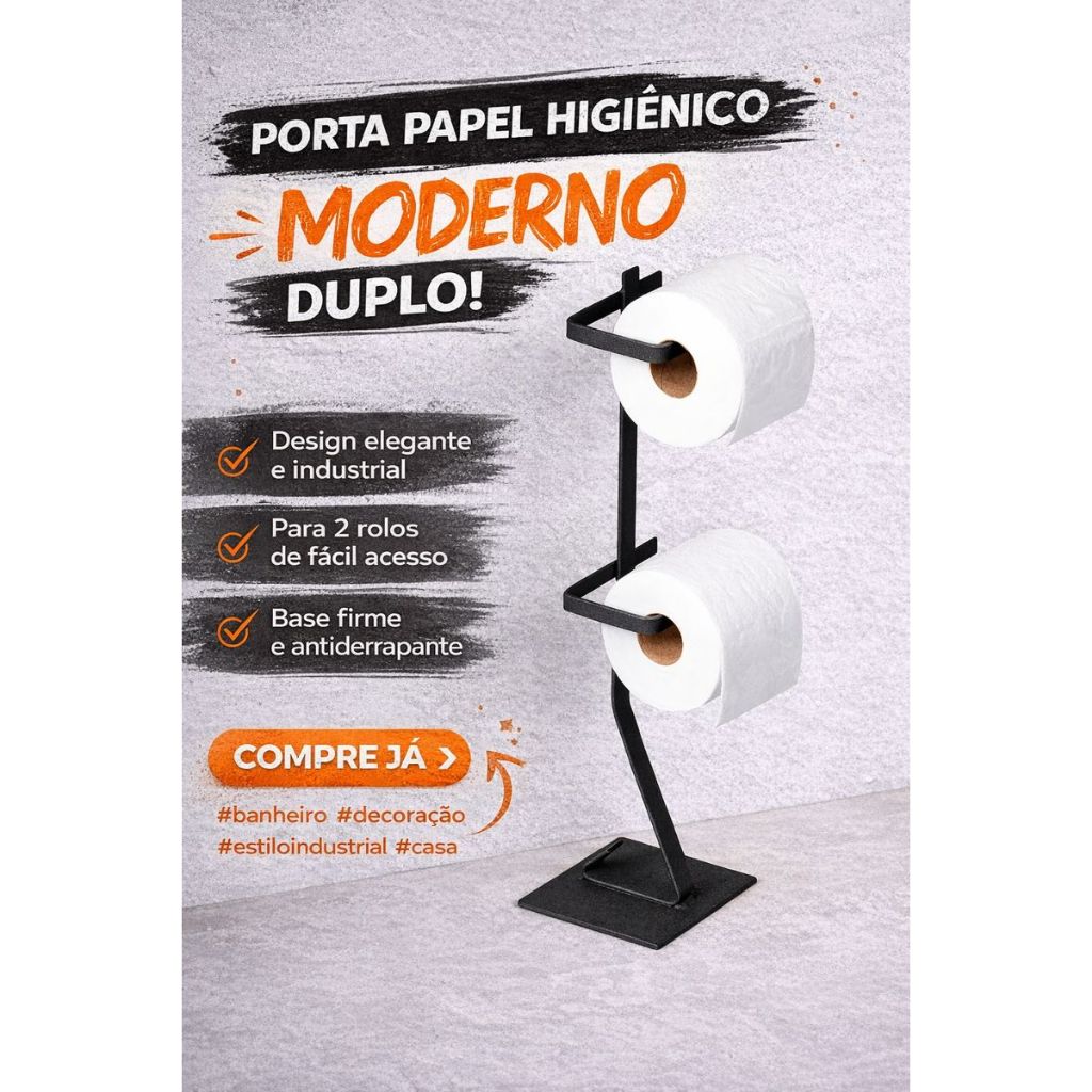Suporte Porta Papel Higiênico Chão Promoção Banheiro Metal Ferragem Decoração Casa