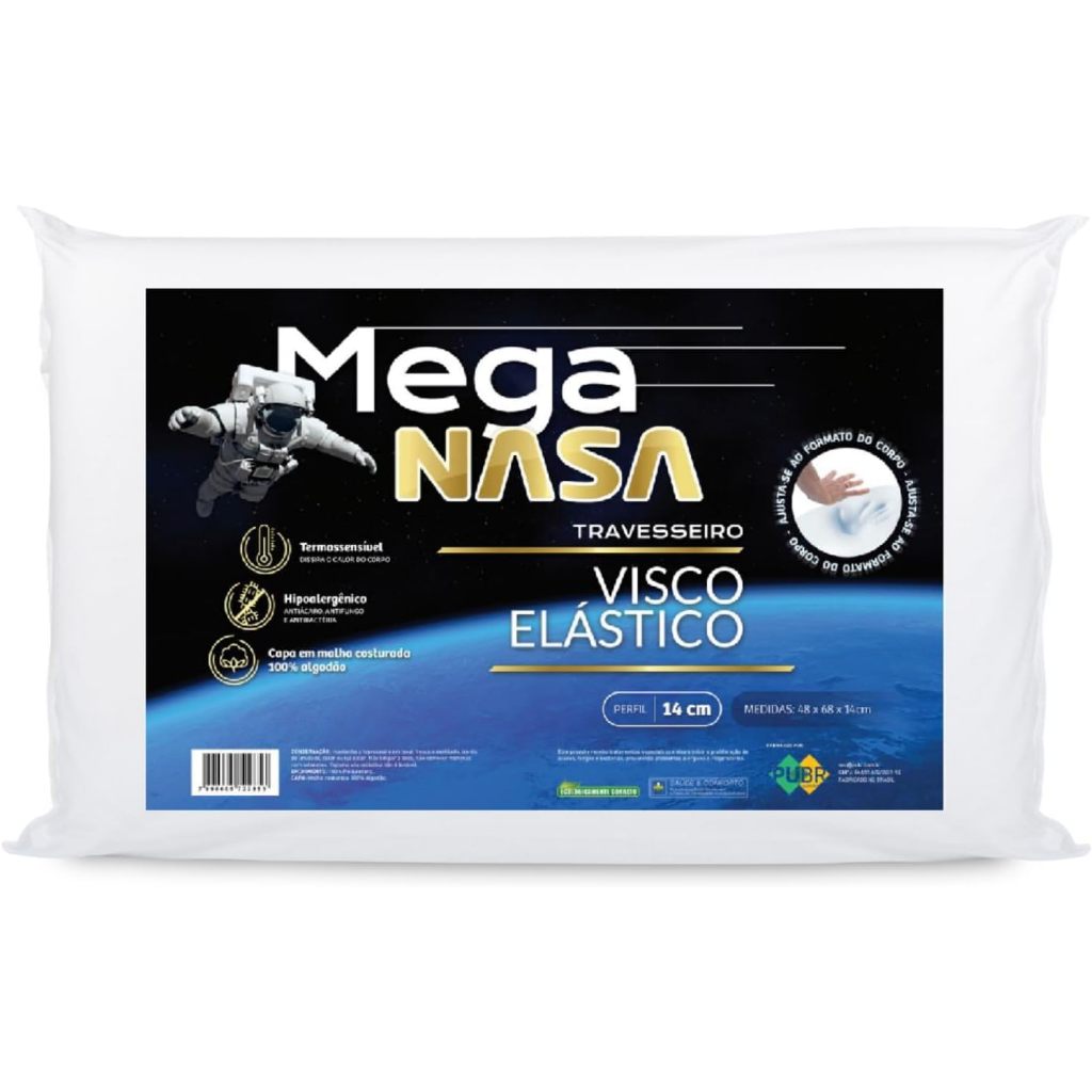Travesseiro Nasa Nap Perfil Médio 14cm Capa Algodão