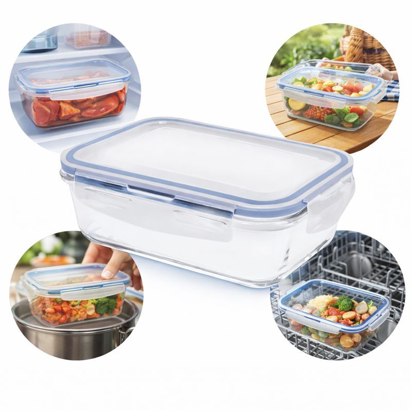 Pote Herméticos Retangular De Vidro 640Ml