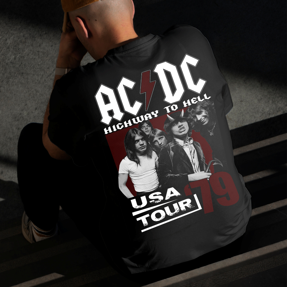 Camiseta Masculina Estampada AC DC Integrantes 100% Algodão Estilo Conforto Diário Do Tamanho P GG