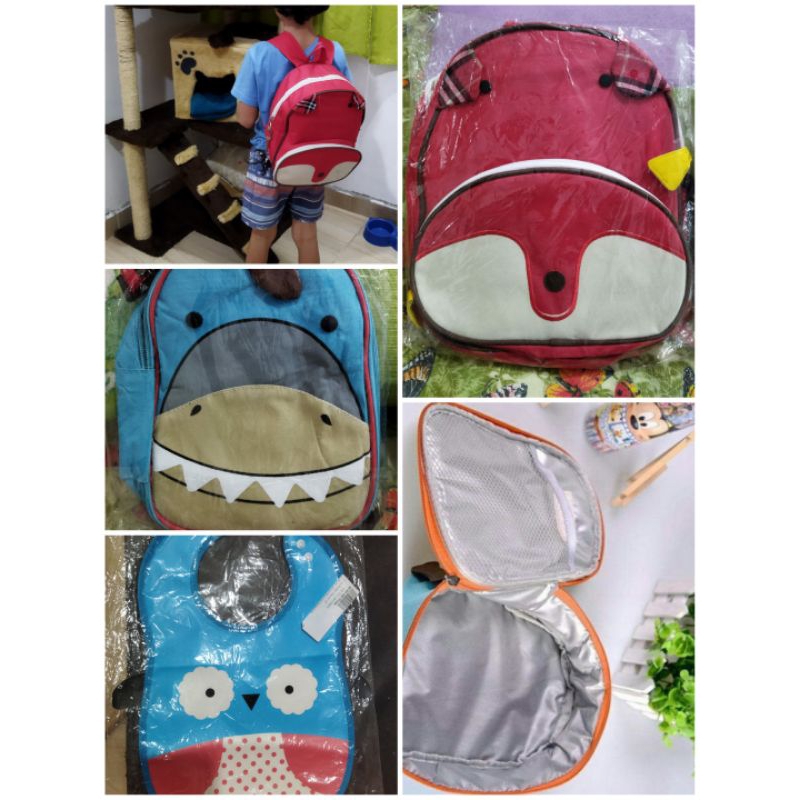 Mochilas Raposa  / Lancheira térmica Tubarão  / Babador Cata Migalhas Coruja
