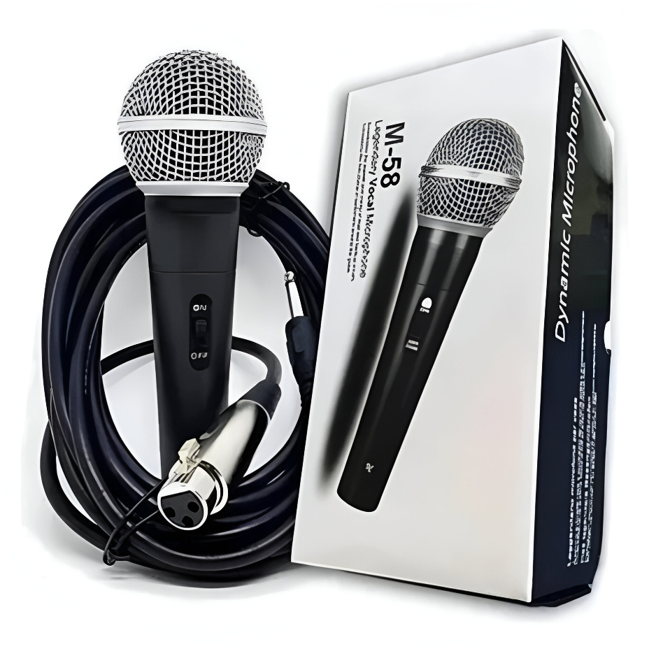 Microfone Profissional M58 cardióide Cabo P10 3M Chave Liga E Desliga Alta Sensibilidade Dinâmico