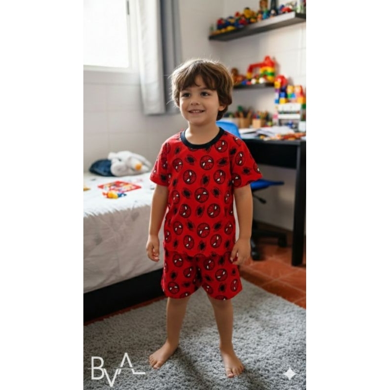 Conjunto Pijama de Verão Infantil Juvenil Masculino Menino 100% Algodão