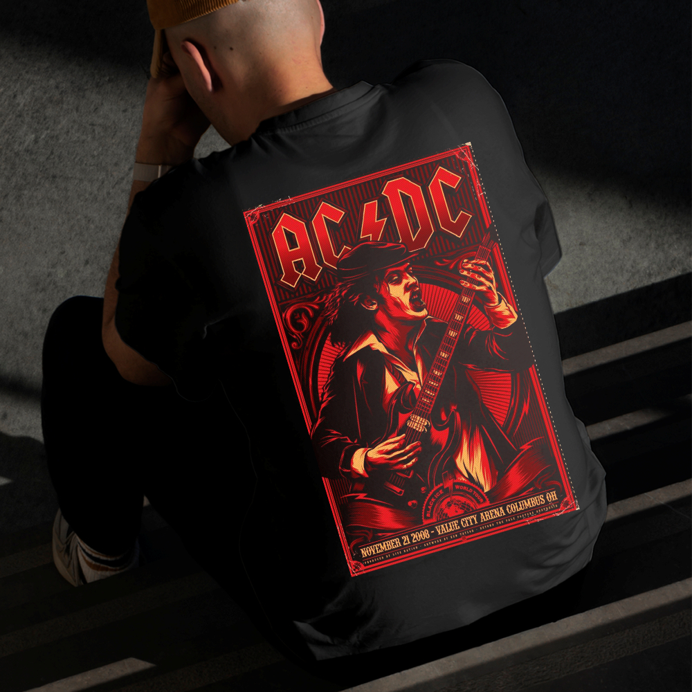 Camiseta Masculina Estampada AC DC Microfone 100% Algodão Estilo Conforto Diário Do Tamanho P ao GG