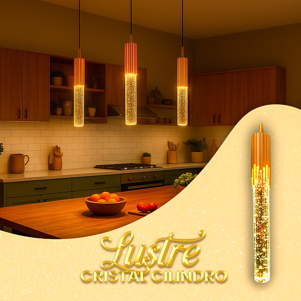 Luminária Pendente Led Lustre Cristal Cilindro Moderno Luz Teto Criativa Luz Branco Amarelo e Neutro